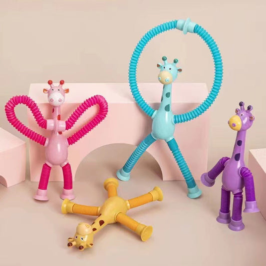 Flexibele Giraffe Speelgoed met Telescopische Zuignap - Perfect voor Kinderen!