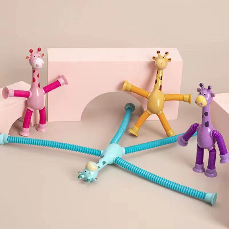 Flexibele Giraffe Speelgoed met Telescopische Zuignap - Perfect voor Kinderen!