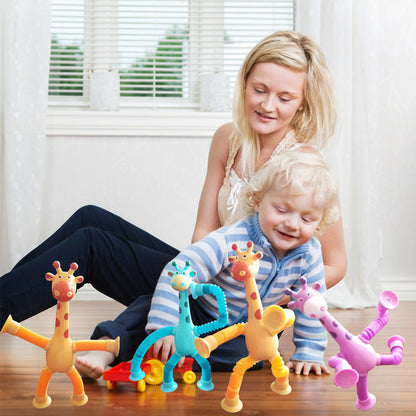 Flexibele Giraffe Speelgoed met Telescopische Zuignap - Perfect voor Kinderen!