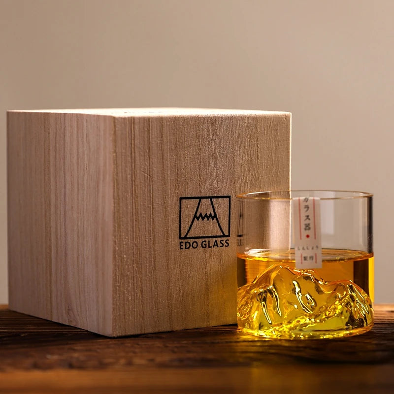 Mount Fuji Whiskey Glas | Luxe 3D Berg met Houten Doos