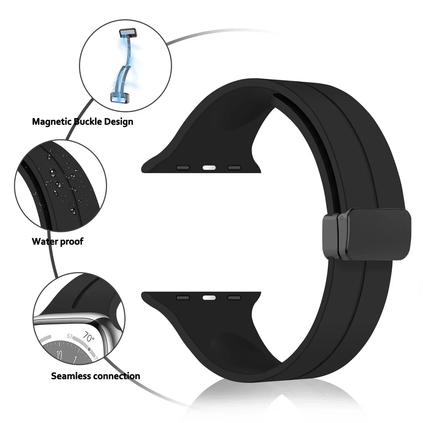 Magnetische Siliconen Band voor Apple Watch - Geschikt voor 38mm tot 49mm