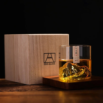 Mount Fuji Whiskey Glas | Luxe 3D Berg met Houten Doos