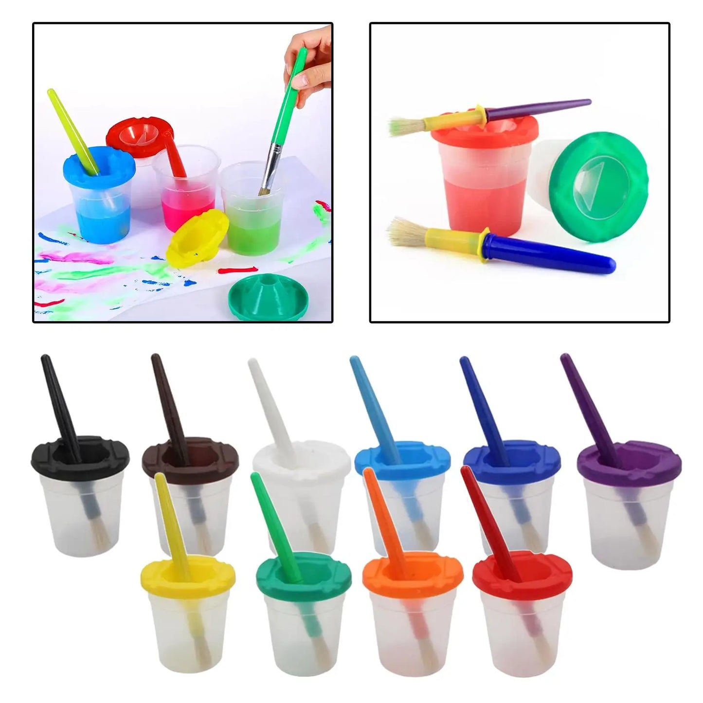 Anti-Knoei Paint Cups | Kinder verfbekers met deksel & kwast