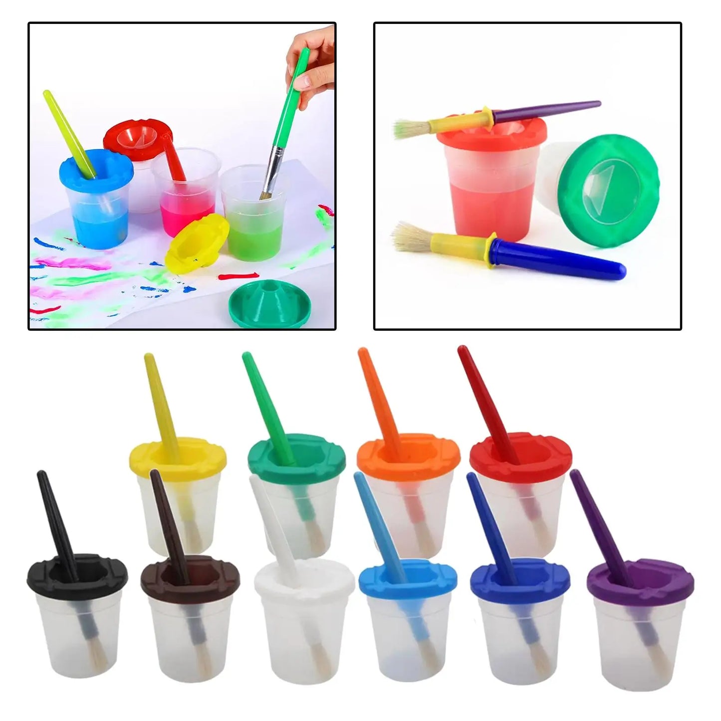 Anti-Knoei Paint Cups | Kinder verfbekers met deksel & kwast